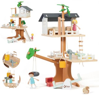 Žaislinis medinis lėlių namas medyje su figūrėlėmis ir priedais 31 vnt | Classic World CW50566